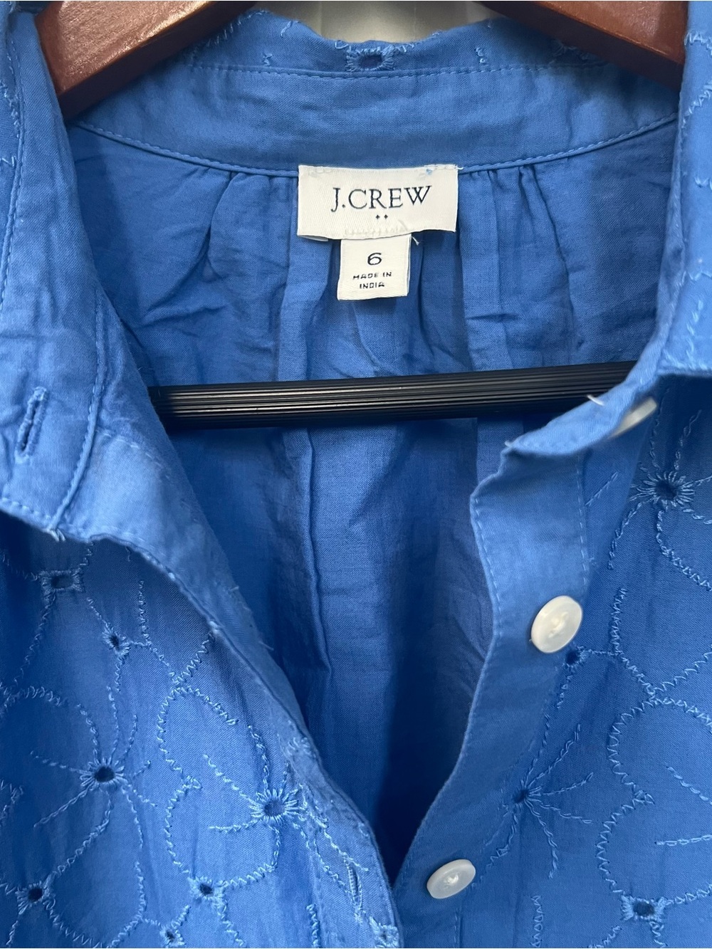 J. Crew Eyelet Shirt Dress Classic Button-Front Long Sleeve Women’s Dress Blue 6 - Picture 5 of 10